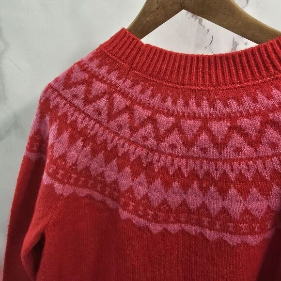 Talbots Sweater Womens Medium Red Pink Wool Blend Fair Isle Nordic Holiday - Picture 6 of 11